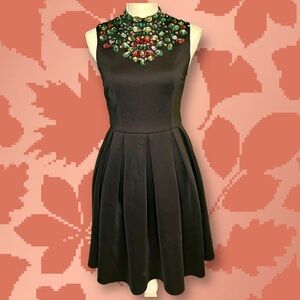 ASOS Gem Embellished High Neck A-Line Navy Blue Skater Dress Size 4